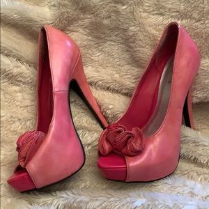 Sexy pink Qupid hidden platform heels w/ruffle toe